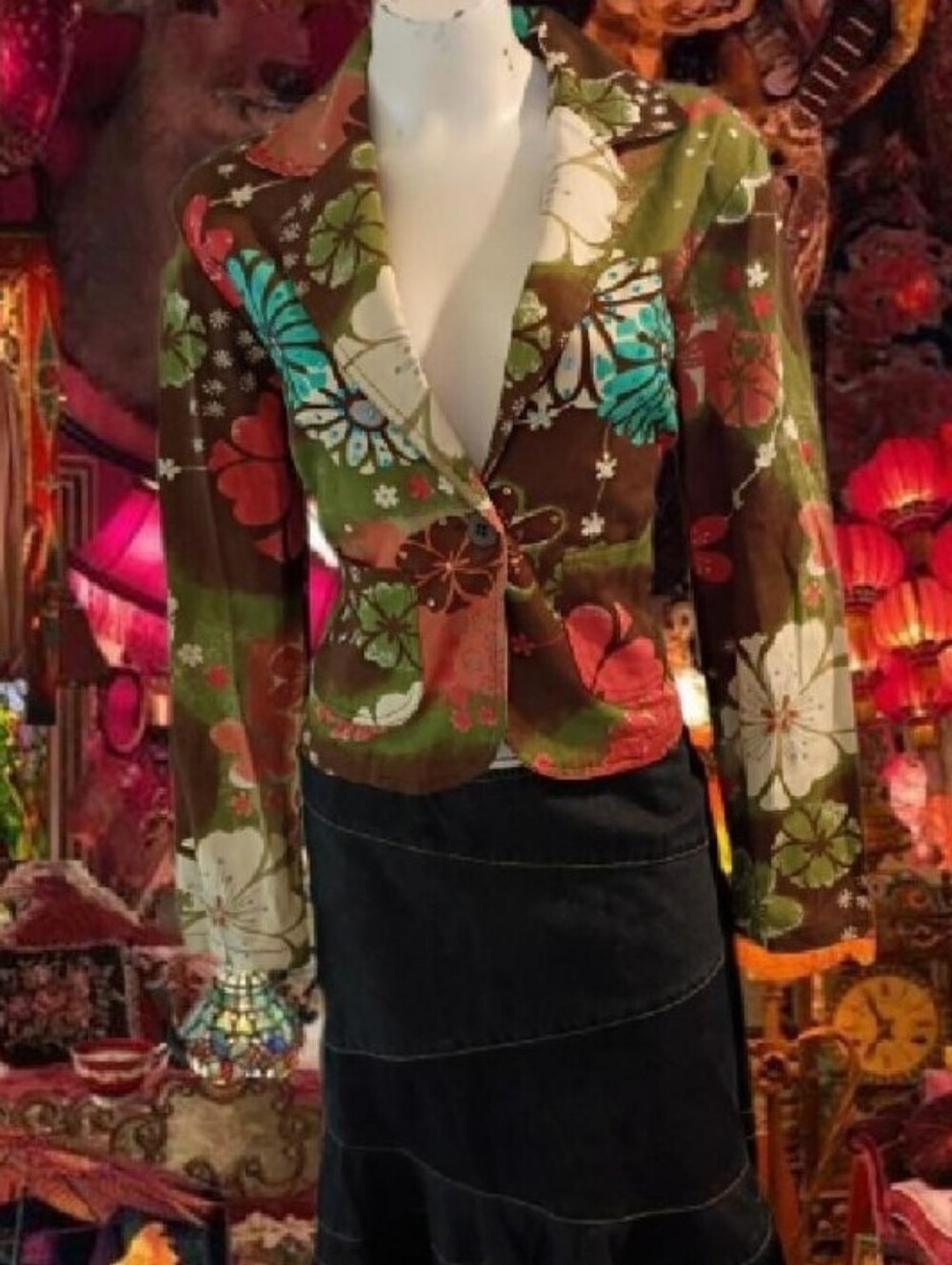 Y2K Cato Multi Color Floral Pattern Blazer W/Bead & Sequin Embellishments Sz L